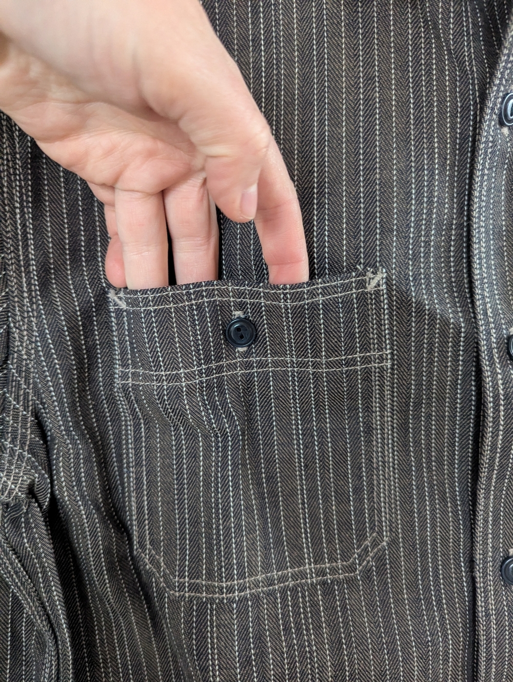 Gustin #8 Japan Wabisabi Workshirt, Brown/Gray & White Striped (SIZE LARGE SLIM) - Picture 7 of 15